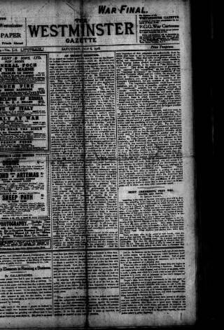 cover page of Westminster Gazette published on July 6, 1918