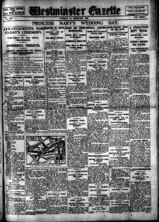 cover page of Westminster Gazette published on February 28, 1922