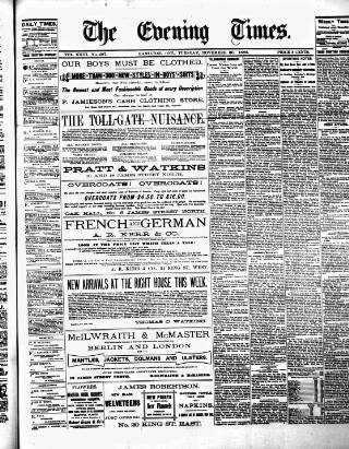 cover page of Hamilton Daily Times published on November 30, 1880