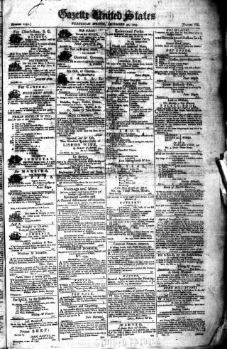 cover page of Gazette of the United States published on December 30, 1795