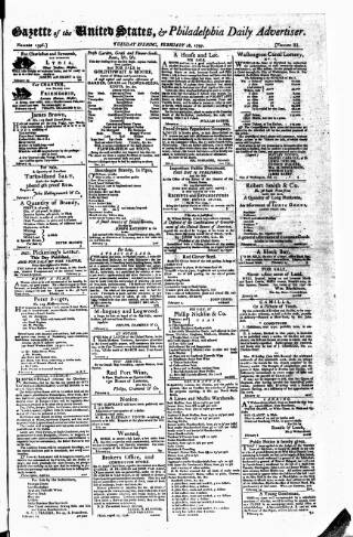 cover page of Gazette of the United States published on February 28, 1797