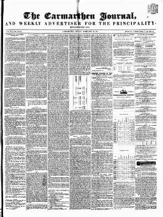 cover page of Carmarthen Journal published on February 28, 1851