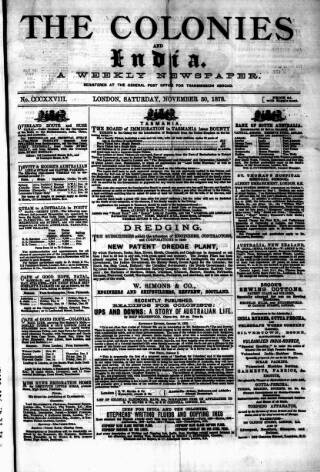 cover page of Colonies and India published on November 30, 1878