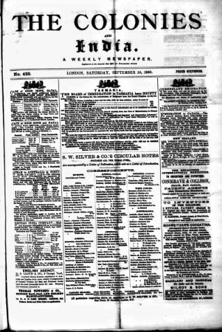 cover page of Colonies and India published on September 18, 1880