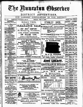 cover page of Nuneaton Observer published on November 15, 1889