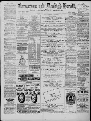 cover page of Caernarvon & Denbigh Herald published on September 18, 1896
