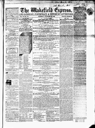 cover page of Wakefield Express published on November 15, 1862