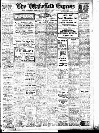 cover page of Wakefield Express published on December 30, 1911