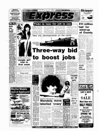 cover page of Wakefield Express published on February 28, 1986