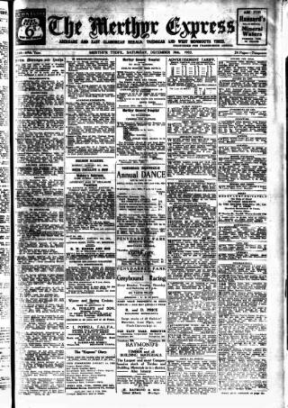 cover page of Merthyr Express published on December 30, 1933