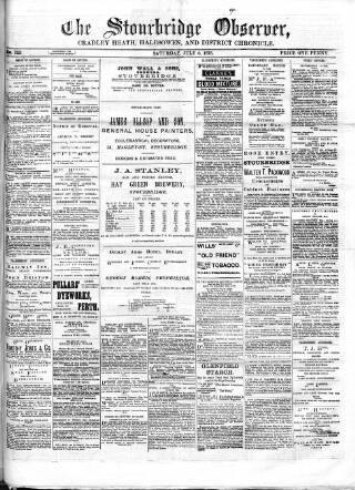 cover page of Cradley Heath & Stourbridge Observer published on July 6, 1878