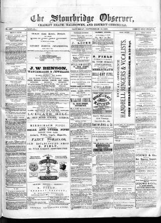 cover page of Cradley Heath & Stourbridge Observer published on September 18, 1880