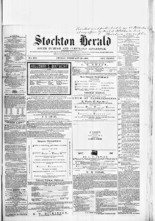cover page of Stockton Herald, South Durham and Cleveland Advertiser published on February 28, 1868