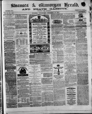 cover page of Swansea and Glamorgan Herald published on November 15, 1871