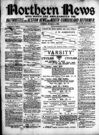 cover page of North Cumberland Reformer published on November 5, 1898