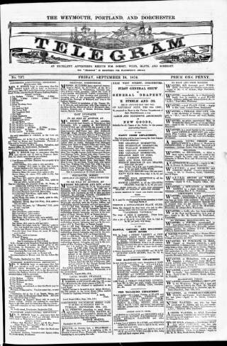 cover page of Weymouth Telegram published on September 18, 1874