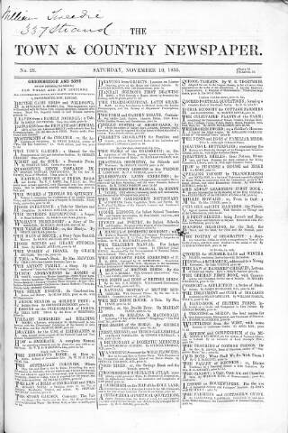 cover page of Charles Knight's Town & Country Newspaper published on November 10, 1855