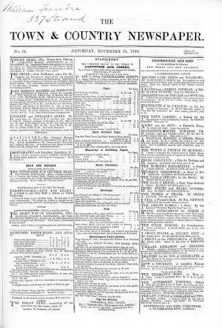 cover page of Charles Knight's Town & Country Newspaper published on November 24, 1855