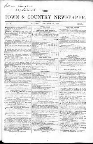 cover page of Charles Knight's Town & Country Newspaper published on December 22, 1855