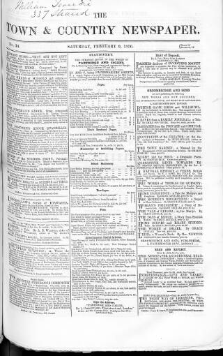 cover page of Charles Knight's Town & Country Newspaper published on February 9, 1856