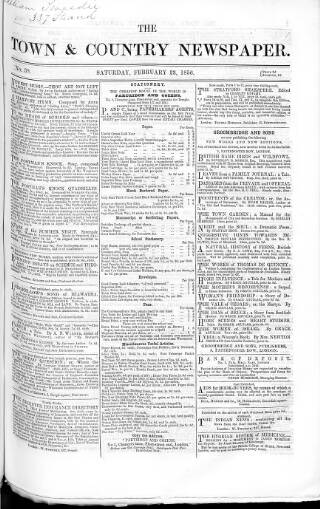 cover page of Charles Knight's Town & Country Newspaper published on February 23, 1856