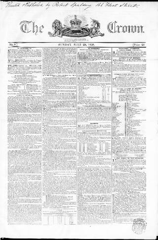 cover page of Crown published on July 29, 1838