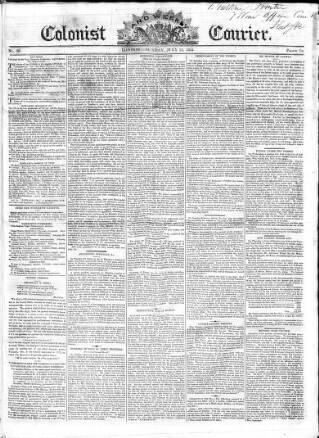 cover page of Colonist and Commercial Weekly Advertiser published on July 25, 1824