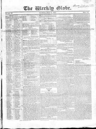 cover page of Weekly Globe published on July 4, 1824