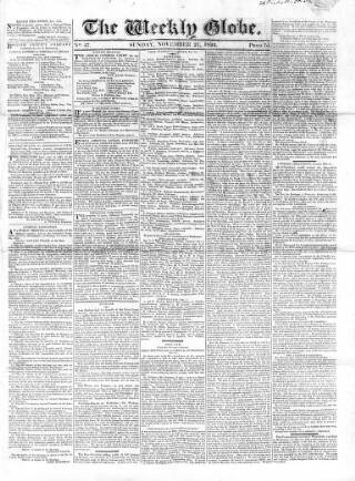 cover page of Weekly Globe published on November 21, 1824