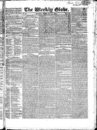 cover page of Weekly Globe published on February 13, 1825
