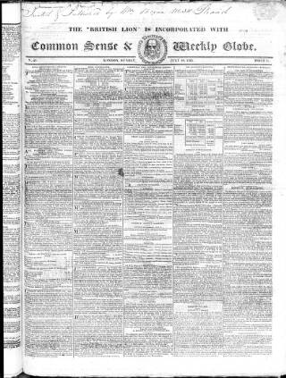 cover page of Common Sense published on July 10, 1825