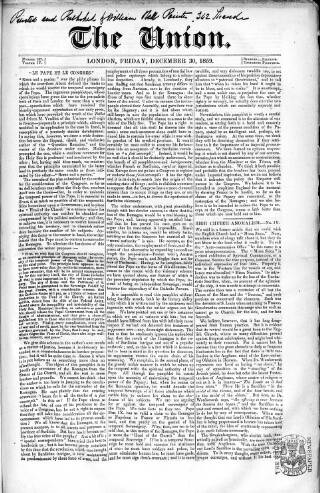 cover page of Union published on December 30, 1859