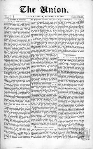 cover page of Union published on November 30, 1860