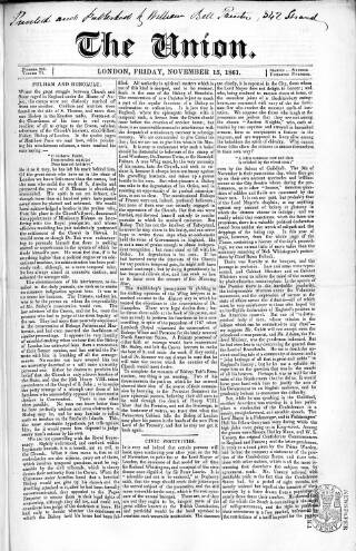 cover page of Union published on November 15, 1861