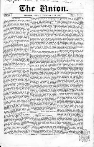 cover page of Union published on February 28, 1862