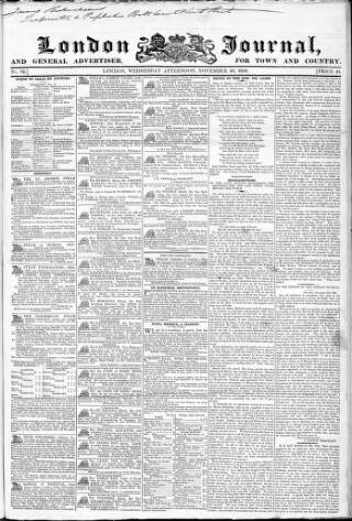 cover page of London Journal and General Advertiser for Town and Country published on November 30, 1836