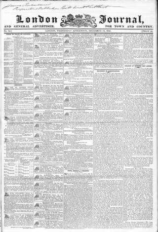 cover page of London Journal and General Advertiser for Town and Country published on December 14, 1836