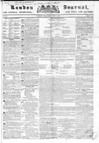 cover page of London Journal and General Advertiser for Town and Country published on July 5, 1837