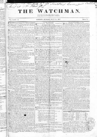 cover page of Watchman published on July 29, 1827