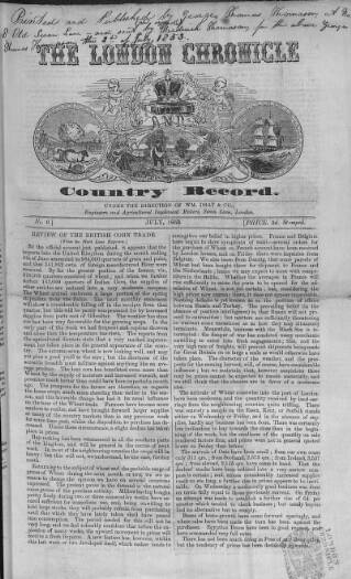 cover page of London Chronicle and Country Record published on July 1, 1853
