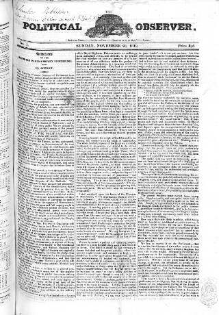 cover page of Political Observer published on November 28, 1819