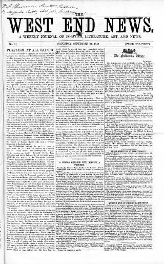 cover page of West End News published on September 24, 1859