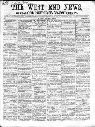 cover page of West End News published on November 5, 1859