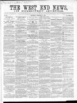 cover page of West End News published on February 11, 1860