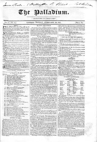 cover page of Palladium 1825 published on February 28, 1825
