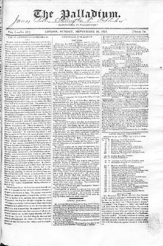 cover page of Palladium 1825 published on September 18, 1825