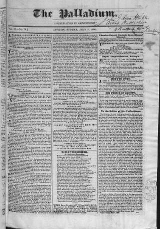 cover page of Palladium 1825 published on July 9, 1826