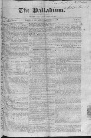 cover page of Palladium 1825 published on November 5, 1826