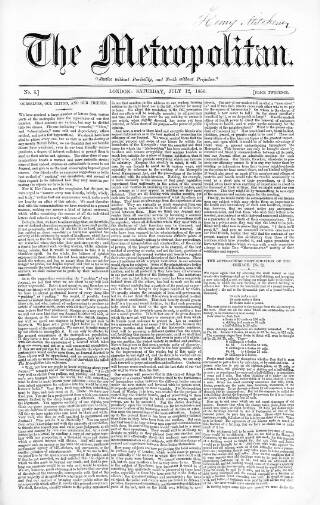 cover page of Metropolitan published on July 12, 1856