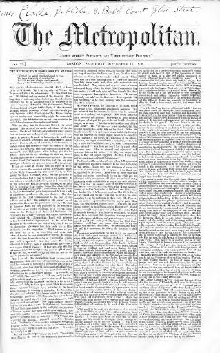 cover page of Metropolitan published on November 15, 1856